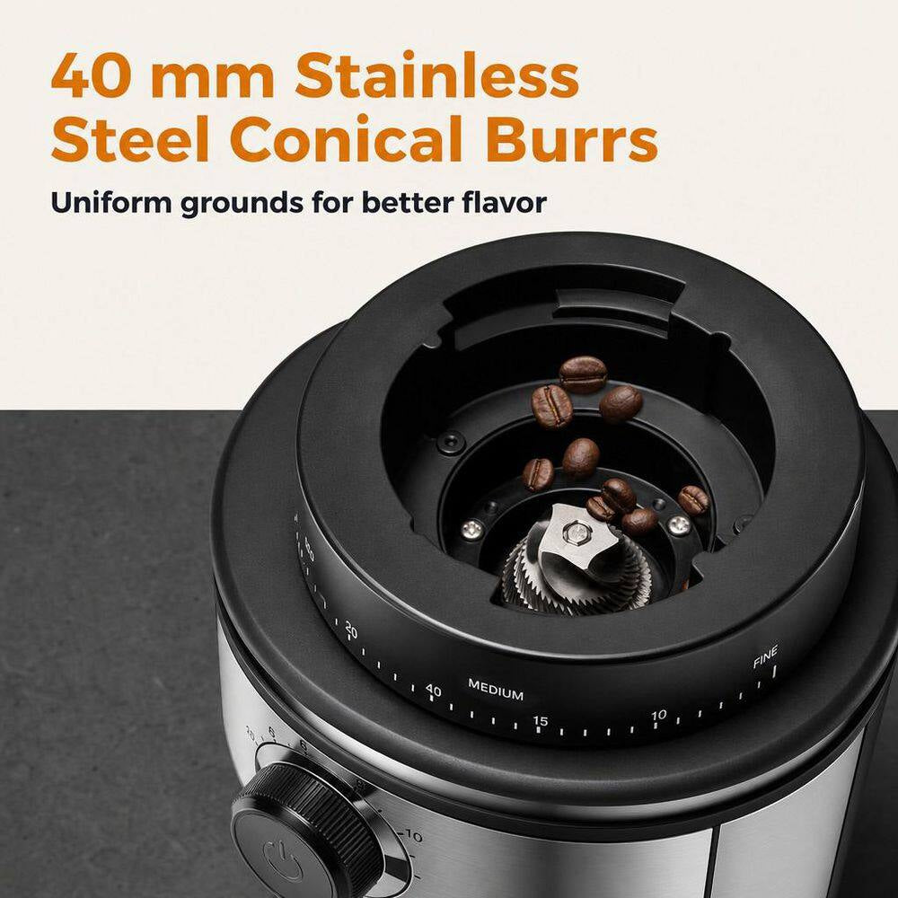 15 Oz. Burr Coffee Grinder, Electric Conical Coffee Bean Grinder with 30 Adjustable Grind Settings for 2-12 Cups, Sliver