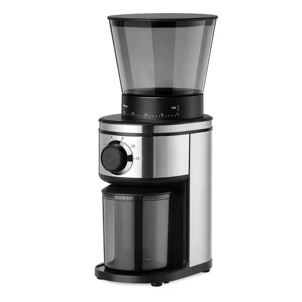 15 Oz. Burr Coffee Grinder, Electric Conical Coffee Bean Grinder with 30 Adjustable Grind Settings for 2-12 Cups, Sliver