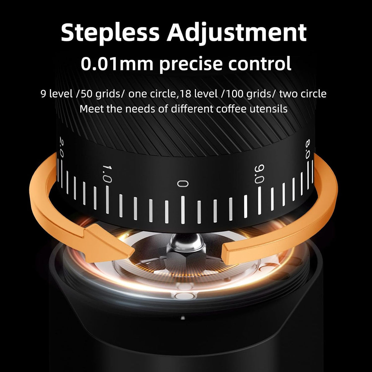 Electric Espresso Grinder - One-Touch Coffee Bean Grinder with Magnetic Dosing Cup and Air-Blowing, Stepless Adjustment Burr Coffee Grinder, Compact & Quiet for Home Office Use