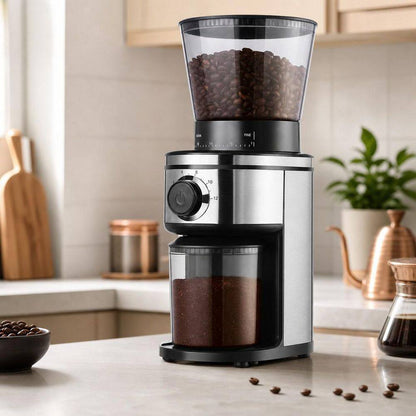 15 Oz. Burr Coffee Grinder, Electric Conical Coffee Bean Grinder with 30 Adjustable Grind Settings for 2-12 Cups, Sliver