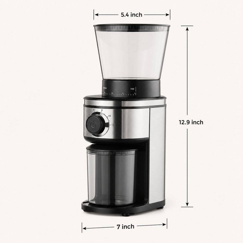 15 Oz. Burr Coffee Grinder, Electric Conical Coffee Bean Grinder with 30 Adjustable Grind Settings for 2-12 Cups, Sliver