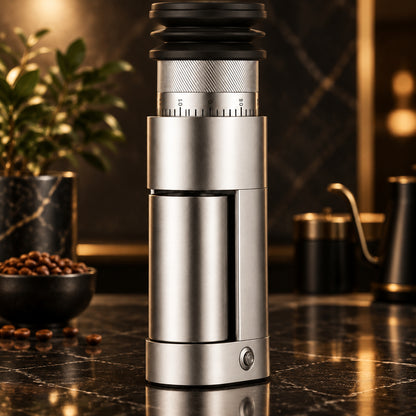Electric Espresso Grinder - One-Touch Coffee Bean Grinder with Magnetic Dosing Cup and Air-Blowing, Stepless Adjustment Burr Coffee Grinder, Compact & Quiet for Home Office Use